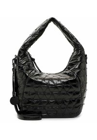 Borsa a tracolla nera trapuntata con design hobo arrotondato. Realizzata in materiale lucido e testurizzato con una superficie decorata e tracolla staccabile.