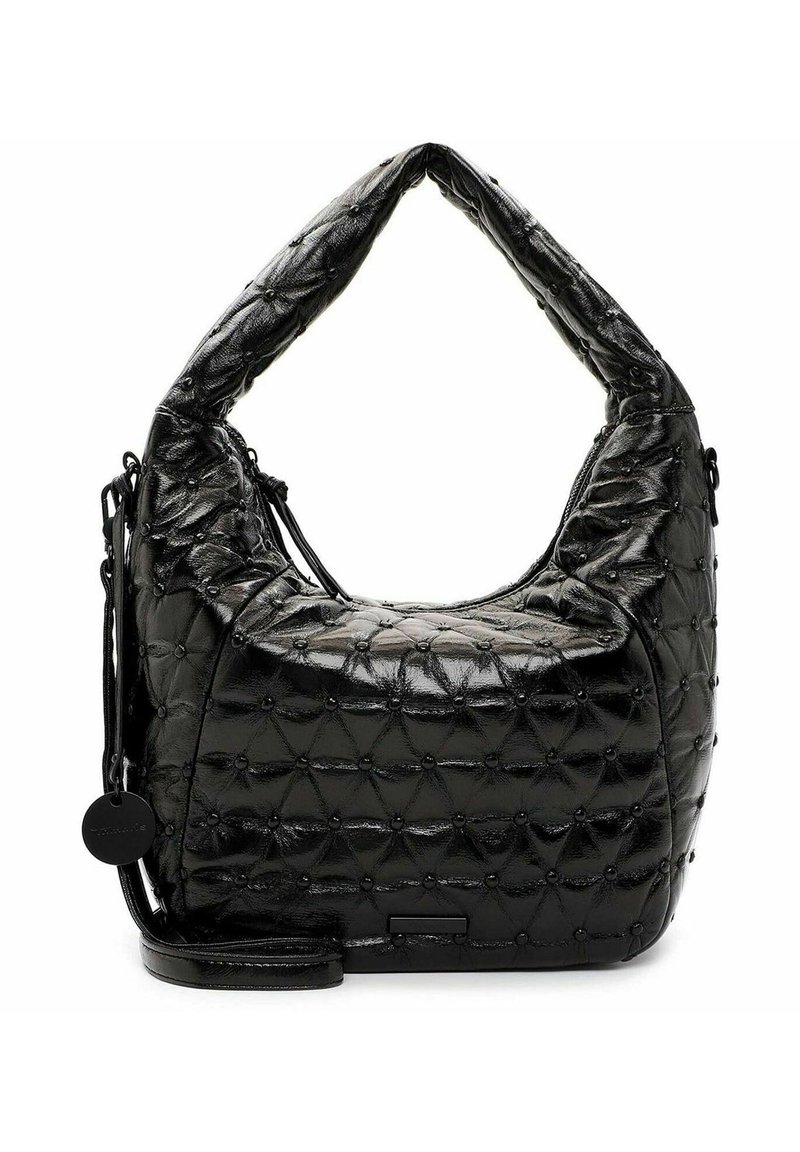 Borsa a tracolla nera trapuntata con design hobo arrotondato. Realizzata in materiale lucido e testurizzato con una superficie decorata e tracolla staccabile.