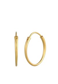 Boucles d'oreilles en forme de créoles dorées, avec un design lisse et arrondi. Elles disposent d'un fermoir sécurisé et d'un style minimaliste. Apparence légère et épurée.