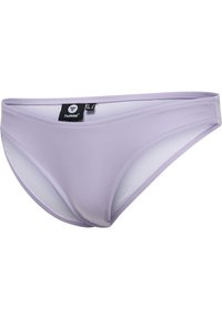Lila bikiniunderdel tillverkad av ett smidigt tyg, med en lågt skuren design och minimala sömmar. Hummel-logotypen synlig inuti midjebandet.