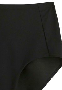 Sorte højtaljede badebukser lavet af glat, strækbart stof. Har rene sømme og en afrundet benåbning uden yderligere mønstre.