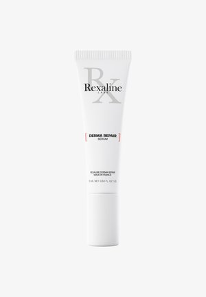 Rexaline Labs Derma Repair Serum in a white plastic tube with a smooth texture, featuring black and red text. Contains 10 mL.