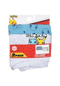 Set da due boxer a tema Pokémon, con un boxer blu con motivi di personaggi dei cartoni animati e un boxer grigio con un design stampato.