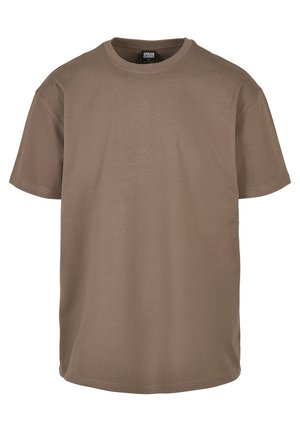 T-shirt marron en coton, avec un col rond, des manches courtes et une coupe décontractée avec une texture lisse. Pas de motifs ni d'accent.