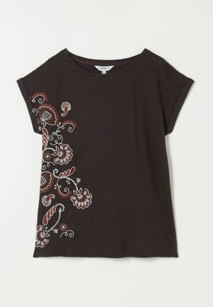 FatFace, REGULAR FIT - FLORAL EMBROIDERED T-SHIRT . - T-shirt imprimé - chocolate brown