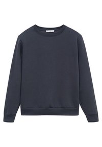 Námořnický svetr vyrobený z jemného bavlněného směsového materiálu, s dlouhými rukávy, kulatým výstřihem a žebrovanými manžetami a lemem pro těsný fit. Žádné viditelné vzory.