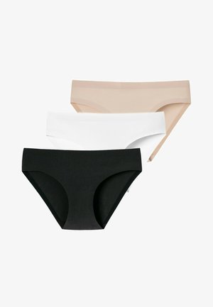 Tre par sömlösa damunderkläder i svart, vitt och nude. Tillverkade av mjukt, stretchigt material med medelhög midjehöjd och slät midjeresår.