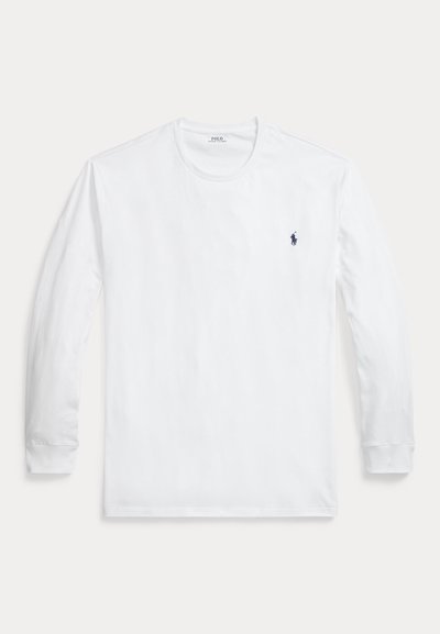 Valkoinen, pitkähihainen, pyöreäkauluksinen paita, jossa vasemmassa rinnassa pieni tummansininen Polo Ralph Lauren -logo.