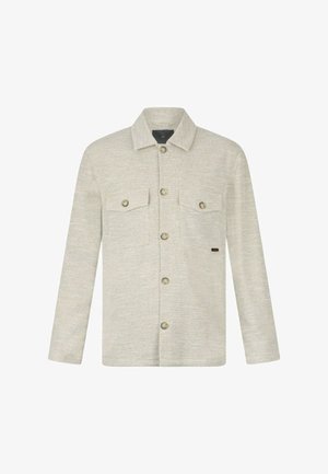 Lichtbeige, gestructureerd overhemd met knopen, voorzakken, een kraag en beige knopen. Minimalistisch ontwerp met subtiele details.