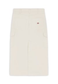 Beige knälång kjol tillverkad av slitstarkt material, med fram- och bakfickor samt en central slits. Inkluderar en logotypstämpel.