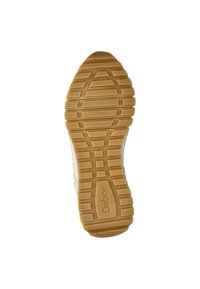 Gabor Sneaker-Sohle mit strukturiertem Gummi-Profil, in beige und mit geschwungenem Design. Deutliche Markenkennzeichnung an der Seite.