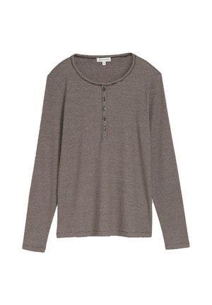 TOM TAILOR, TOM TAILOR T-SHIRT HENLEY LANGARMSHIRT MIT RIPPSTRUKTUR - Langarmshirt - java brown offwhite stripe