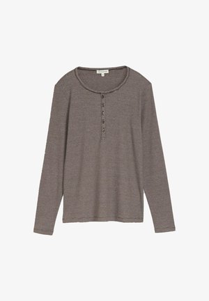 TOM TAILOR, TOM TAILOR T-SHIRT HENLEY LANGARMSHIRT MIT RIPPSTRUKTUR - Langarmshirt - java brown offwhite stripe