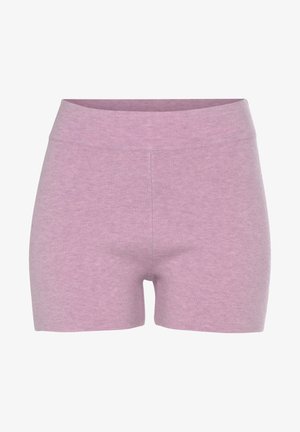 Lavenderfarbene Baumwollshorts mit taillierter Passform, breitem elastischem Bund und weicher Textur. Keine sichtbaren Muster oder Hardware-Details.