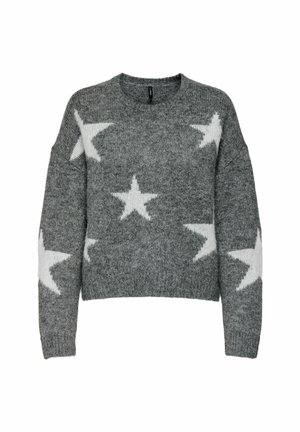 Hallhalli hallux koos valgete tähtede mustriga, ümmarguse kaelusega ja pikkade varrukatega. Kangas näeb välja pehme ja tekstuurne. Lühike disain.