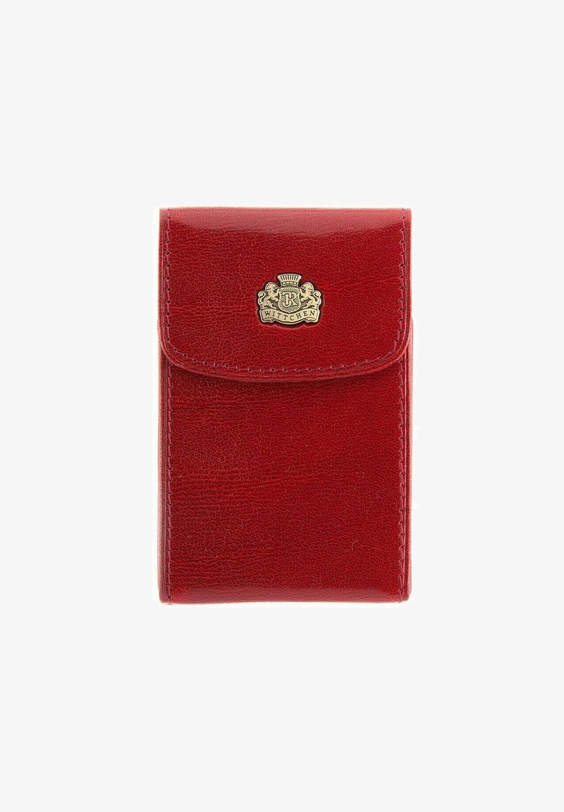 Portafogli in pelle rossa con superficie testurizzata, bordi arrotondati e patta frontale. Caratterizzato da un emblema dorato con "Wittchen" inciso.