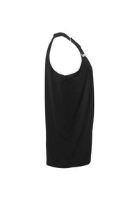 Top atletico senza maniche nero, con scollatura arrotondata e un bordo bianco a contrasto lungo il collo, realizzato in tessuto leggero.