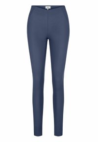 Leggings bleu marine fabriqués à partir d'un matériau lisse et extensible. Dotés d'une taille haute et d'un design ajusté sans coutures visibles ni poches.