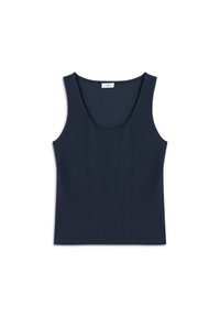 Marineblauwe tanktop van gladde katoen, met een ronde halslijn, brede schouderbanden en een rechte zoom. Geen zichtbare patronen.