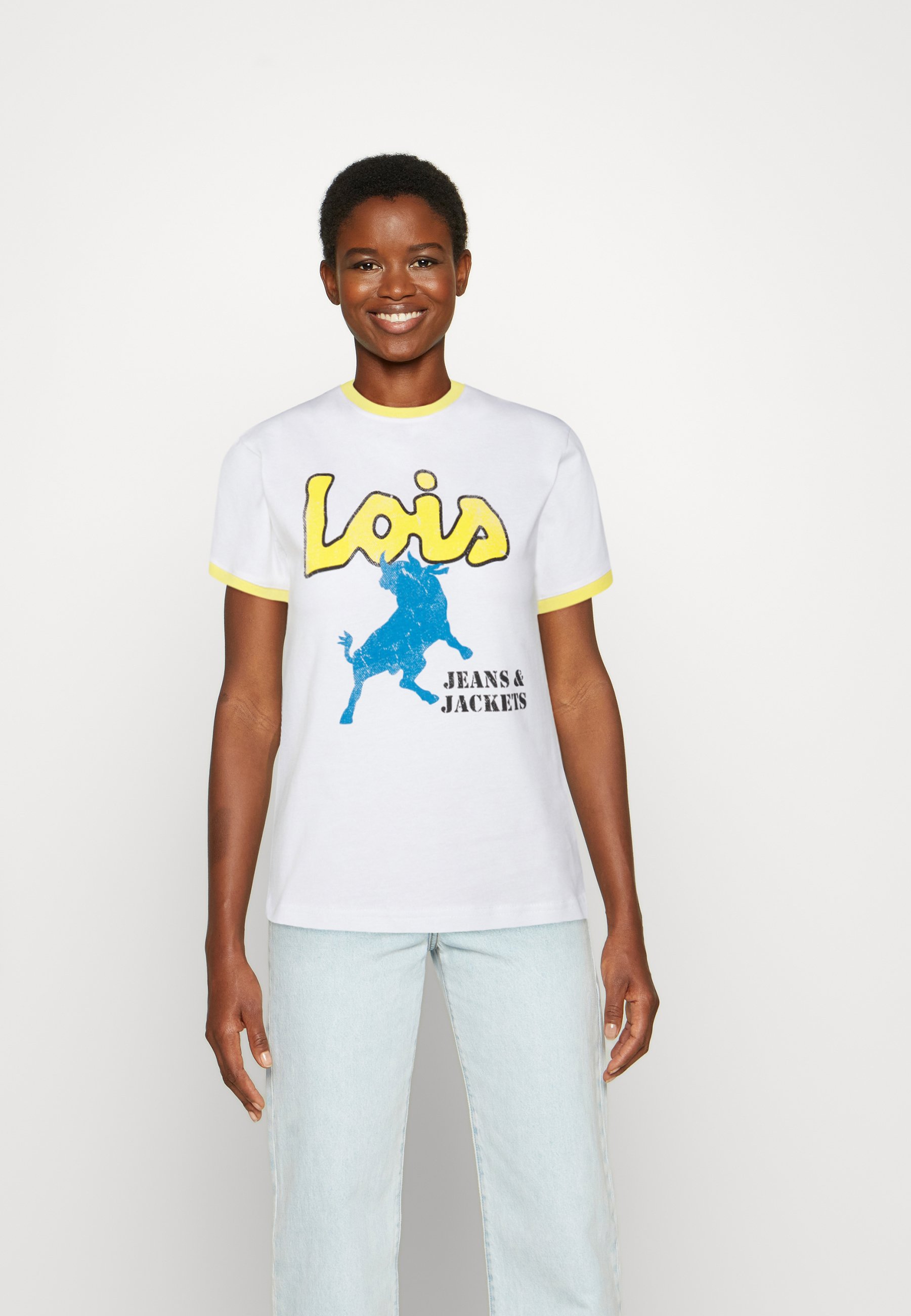 LOIS Jeans EMMA - Print T-shirt - white/yellow/white - Zalando.co.uk