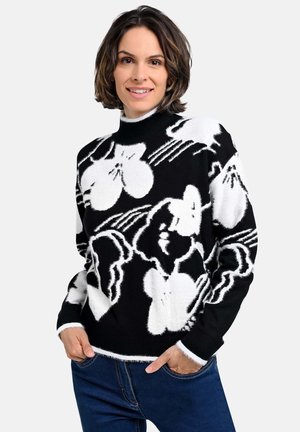 PULLOVER MIT BLÜTENMUSTER - Strickpullover - black/white