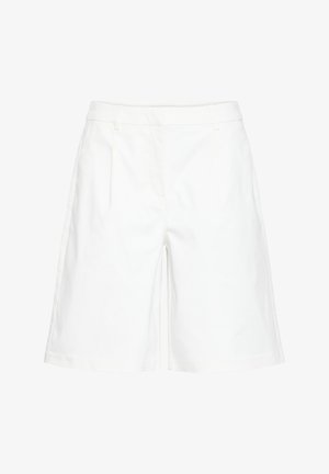 Bijele krojene hlačice do koljena s otvorima za remen i bočnim džepovima, prikazane na jednobojnoj pozadini.