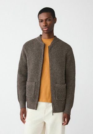 TEXTURED  ZIP THROUGH - Cardigan - brown