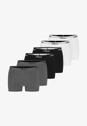 Kuusi paria bokserihousuja, joissa värit harmaa, musta ja valkoinen. Puuvillasekoitekangas ja elastinen vyötärö, jossa on s.Oliver-logo.