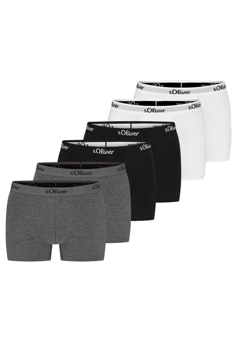 Zes paar boxershorts in grijs, zwart en wit. Van een katoenen blend met een elastische tailleband met het s.Oliver-logo.