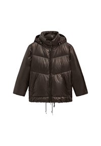 WATER-REPELLENT PUFFER WITH HOOD - Down jacket - dark brown