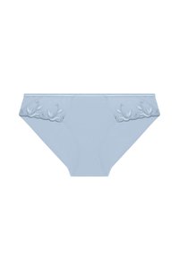 Culotte en coton bleu clair avec broderie florale sur les côtés, présentant une texture lisse et un design classique.