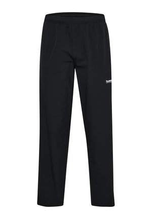 Pantaloni sportivi neri realizzati in materiale leggero, dotati di una fascia elastica in vita e di un piccolo logo bianco sul lato sinistro. Design a gamba dritta.