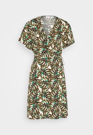 VILA VIMAYA WRAP SHORT DRESS - Φόρεμα ημέρας - cloud dancer/black/green