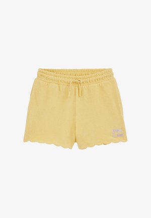 Pantaloni scurți galbeni din bumbac terry cu talie elastică, șnur de strângere, tivuri cu margini ondulate și o mică aplicație cu o lămâie și textul "Le Club de Surf".