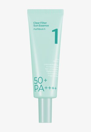Tube de crème solaire Clear Filter Sun Essence, SPF 50+, PA++++, 50 ml, pour peau sensible, non comédogène, sans oxybenzone ni parfum.