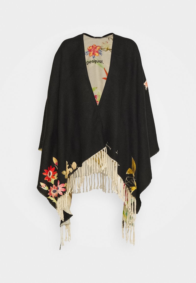 Desigual Poncho Flowerish Reve Cape Black Beige Zalando Co Uk