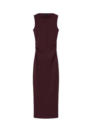 Mauve Midi-Kleid mit ärmellosem Design, gerafften Seitendetails und einem glatten, elastischen Stoff, der eine figurbetonte Silhouette bietet.