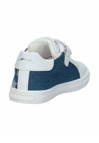 Sneaker in denim blu con accenti bianchi, fascia in velcro e zip sul retro. Caratterizzato da una tomaia testurizzata e un design della suola a contrasto.