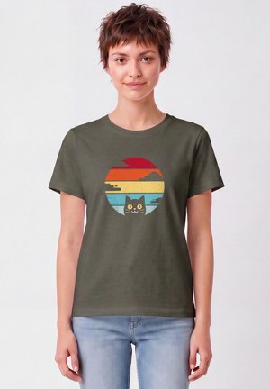 watapparel, RETRO SUNSET CAT - T-shirt imprimé - khaki
