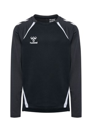 Sort langærmet sportstrøje med hvide accenter på skuldre og sider, med Hummel logo på brystet.