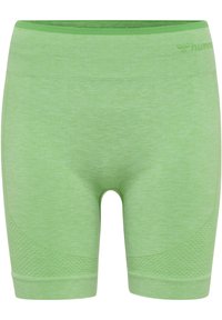 Pantaloni sportivi verde chiaro realizzati in materiale elasticizzato, con un pannello laterale testurizzato e una vita liscia con dettagli del logo.