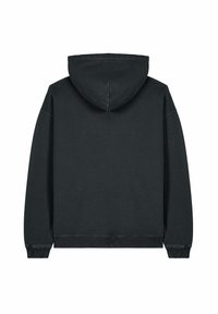 Felpa nera con cappuccio regolabile, polsini e orlo a coste, e vestibilità rilassata. Realizzata in tessuto morbido con una trama liscia e opaca.