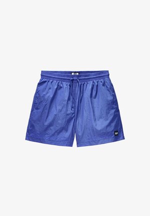 Lila Schwimmshorts mit elastischem Bündchen und Kordelzug. Weiches, leichtes Material mit Seitentaschen und einem kleinen schwarzen Logoanhänger.