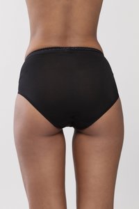 Infermieria alta nera con finitura liscia, vita elastica con bordino in pizzo e design senza cuciture per comfort e vestibilità.