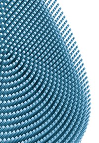 Surface ergonomique bleue en plastique flexible avec des rainures texturées et des accents arrondis lisses, créant un motif en vagues.