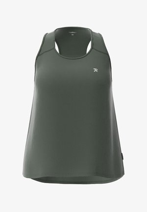 Grünes Tanktop aus strukturiertem Stoff, mit Rundhalsausschnitt, Racerback-Design und dezentem Logo auf der Brust.