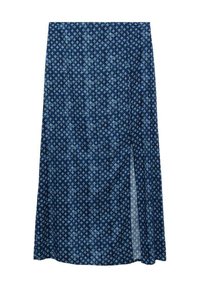 Mornarsko modra midi krila iz lahkega materiala s ponovljenim diamantnim vzorcem, z bočnim razporkom in puhastim dizajnom.