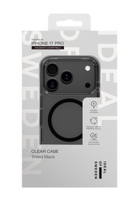 Tonede svart klar dekning designet for iPhone 17 Pro, med slank profil, MagSafe-kompatibilitet og laget av resirkulerte materialer.