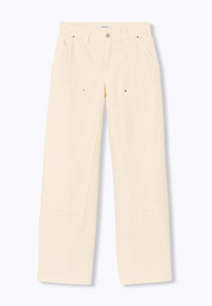 Pantalon taille large de couleur crème avec poches avant et passants de ceinture, présenté à plat sur un fond blanc.