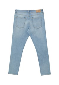 I jeans in denim azzurro chiaro presentano un classico design a cinque tasche, con una vestibilità dritta, dettagli cuciti e una patch in pelle sulla cintura posteriore.